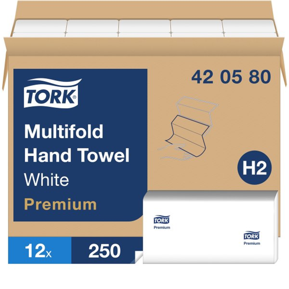 Tork H2 White Multifold Hand Towel (9 in. x 9.5 in., 250 Towels/Pack, 3000 Towels/Case)